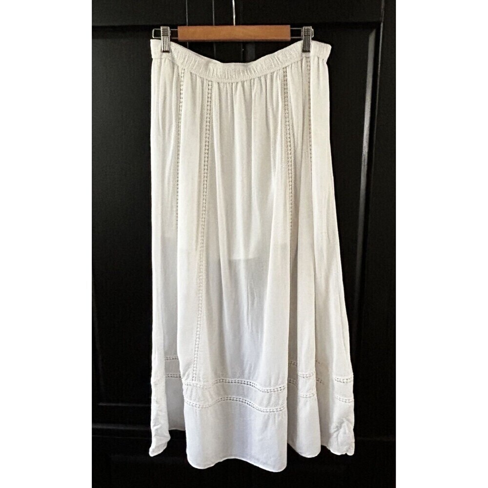 Club Monaco Maxi Skirt Crisp White Pull On Size Large Lined Coastal Beach *